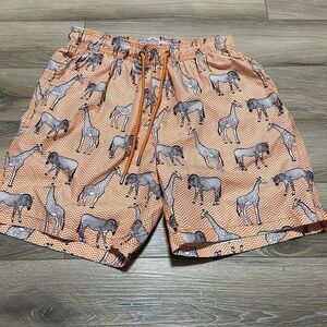 MR.SWIM Zebra Giraffe Print Serious Fun Mens Swim Trunks Pockets Size Medium